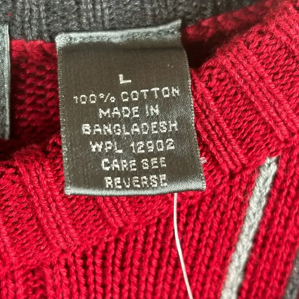OSCAR‎ DE LA RENTA Mens Large Sweaters NWT Jumper Red Knit Check Crew Pullover
